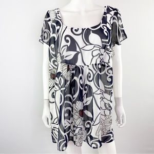 Lane Bryant White & Navy Floral Short Sleeve Blouse Top Size 18/20